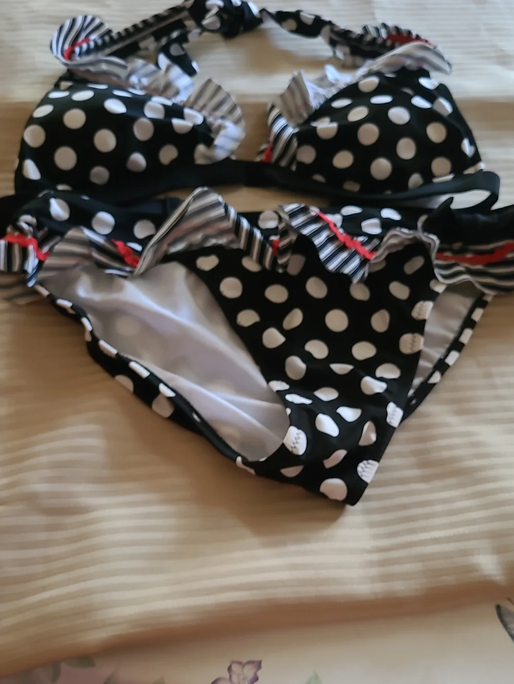 Jessica Simpson Black & White Polka Dot Ruffle Bikini